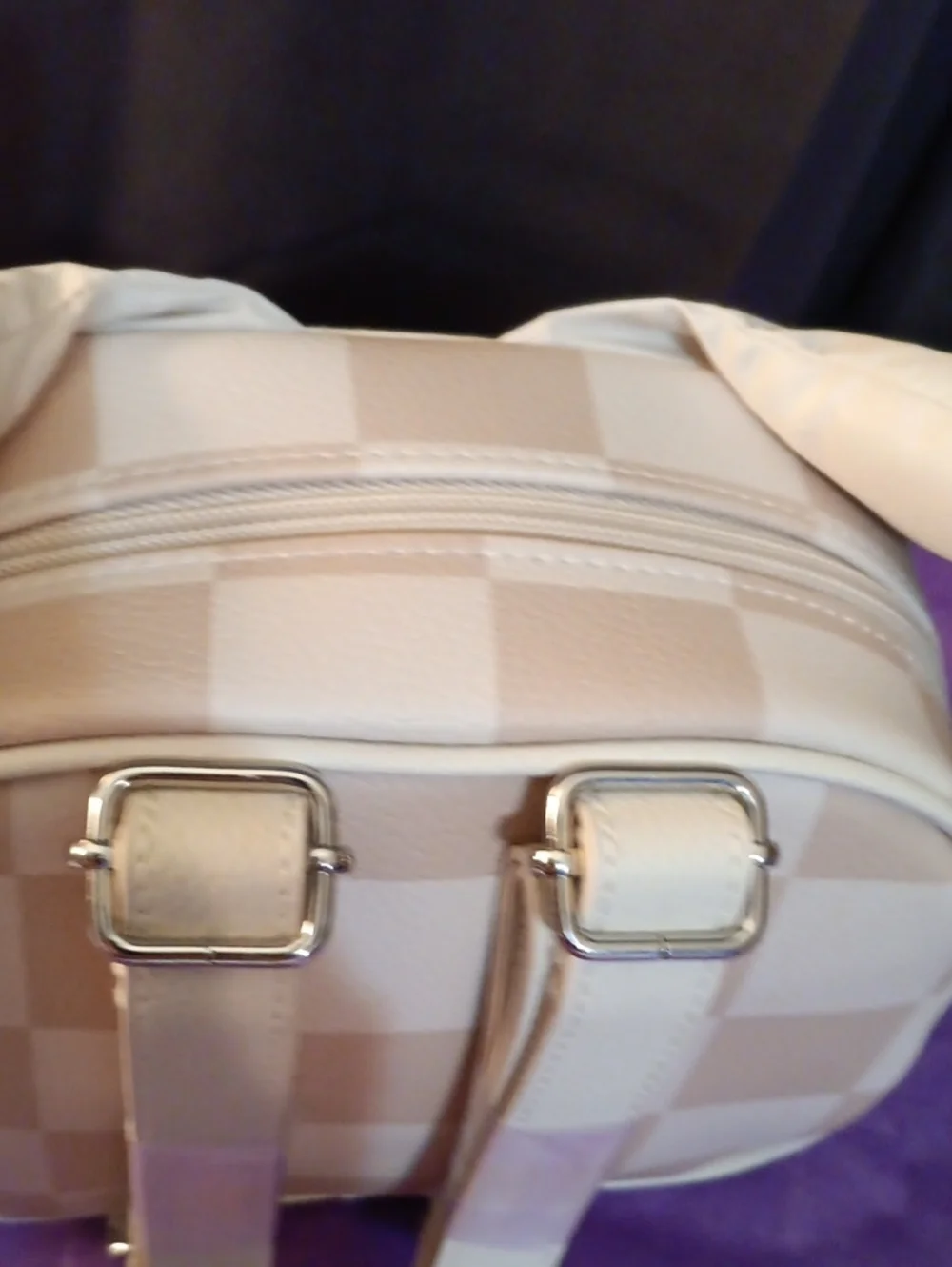 Cute Beige Checkered Dog Face Plush MINI Backpack